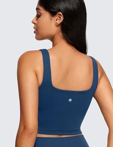 CRZ YOGA Butterluxe Womens Square Neck Longline Sports Bra - Workout Crop Tank Tops Padded Yoga Camisole with Built in Pads French Navy Small - Image 2