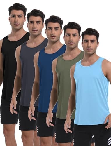 TELALEO 5 Pack Men's Workout Tank Tops Sleeveless Mesh Muscle Gym Shirt Quick Dry M - Image 1