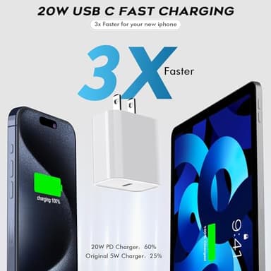 Fast USB C Charger Block,3Pack Long 6FT USBC to USBC Cable iPad Cord 20W iPhone 17 Pro Max Charger Travel Plug Fast Charging for iPhone 17/17 Air/17 Pro/16/16e/16 Pro/16Plus/15/15Pro/Pro Max/Plus,iPad - Image 4