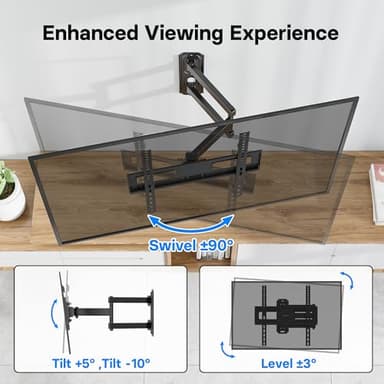 BONTEC Full Motion TV Wall Mount for 26-60 Inch LED LCD OLED Flat & Curved TVs, Swivel & Tilt Adjustable with Max VESA 400x400mm, Corner Wall Mount Bracket Holds Up to 77lbs, Easy Installation - Image 6