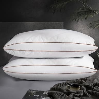 UNIKOME Natural Goose Down Feather Pillows Medium Firm Pillow with 100% Cotton Cover, Thick Gussted Bed Hotel Collection Pillows for Back,Stomach,Side Sleeping, Standard Size Set of 2 - Image 1