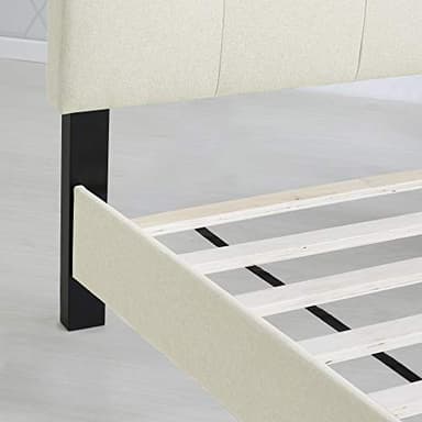 Furinno Laval Button Tufted Upholstered Platform Bed Frame, Twin, Linen - Image 4