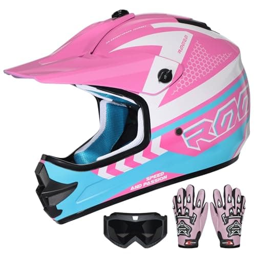ROOZO Youth Kids Dirt Bike Helmet DOT Certified - Full Face Motorcycle Helmet for Off-Road, ATV, Street Riding, Includes Adjustable Goggles & Protective Gloves