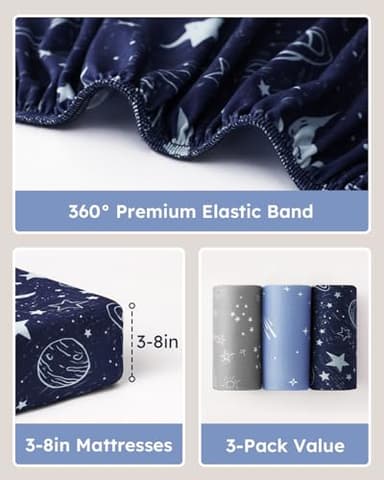 Unnivoll Baby Crib Sheets for Boys Girls, 28x52x8in Fitted Crib Sheet Neutral 3 Pack for Standard Crib and Toddler Mattress, Breathable Soft Microfiber Baby Sheet Blue Gray Planet - Image 5