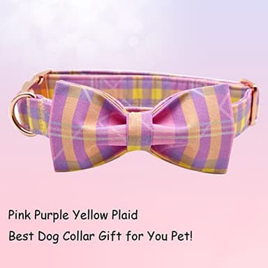 Bobo Rainbow Girl Dog Collar, Pink Plaid Adjustable Dog Bow Collar Girl Pet Collar Bowtie Duarble Dog Collars for Small Medium Large Dog - Image 3