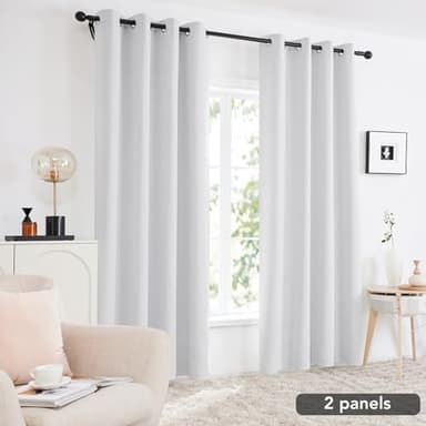 Deconovo Total Blackout Curtains Linen Curtains Room Darkening Curtains with Grommets for Bedroom Living Room Kids Room, 2 Panels，Greyish White，52Wx84L Inch - Image 4