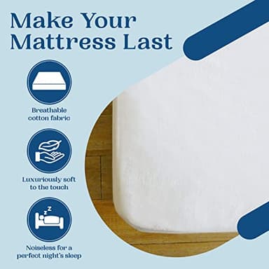 FeelAtHome Fitted 100% Waterproof Mattress Cover (Twin Size) - Breathable Super Soft & Noiseless Cotton Terry Fabric Matress Fitted Cover White - Image 2