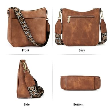 BOSTANTEN Crossbody Bags for Women Trendy Vegan Leather Hobo Purses Shoulder Handbags With Wide Shoulder Strap Brown - Image 7