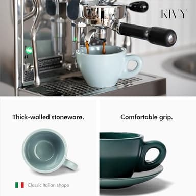 KIVY Cappuccino cups set of 4 [8oz] - Thick-walled stoneware cappuccino cup set for latte art - Cappuccino coffee cups - Tazas de cafe - Latte cups - Latte art cup and saucer set of 4 - Green, Blue - Image 2