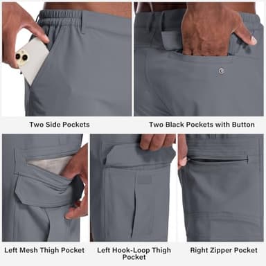 Jessie Kidden Mens Outdoor Casual Expandable Waist Lightweight Water Resistant Quick Dry Fishing Hiking Shorts (6222-Grey, 42) - Image 3