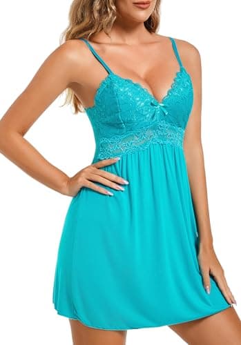 Ababoon Women Chemise Lingerie Lace Nightgown Sleepwear Dress Strap Modal Chemise Nightwear Plus Size Full Slip Turquoise 4XL - Image 3