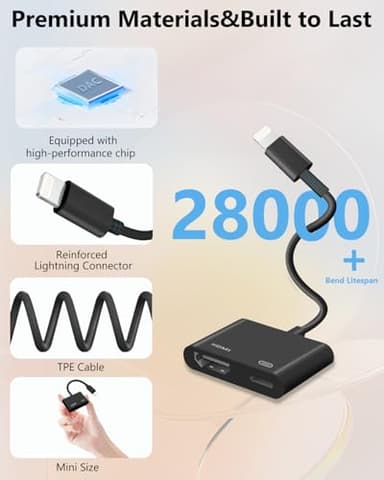 Lightning to HDMI Adapter for iPhone, [Apple MFi Certified] Digital AV Dongle,1080P Sync Screen Cable with Lightning Charging Port for iPhone, iPad to TV/Projector/Monitor No Need Power Supply - Image 6