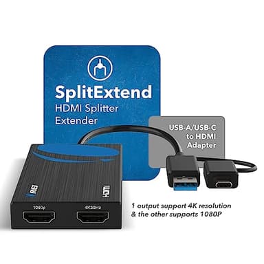 OREI SplitExtend HDMI Splitter Extended Display for Dual Monitor - Multi-Monitor Display 3 Separate Screens - USB A & USB-C Adapter to HDMI 2.0, 4K@30Hz Output 1, 1080p Output 2 for Windows, Mac OS G - Image 4