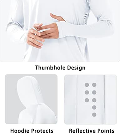 NORTHYARD Men's UPF 50+ Hoodie Shirts Long Sleeve Sun Protection Fishing Swim Beach UV SPF Rash Guard Quick Dry Lightweight White L - Image 4