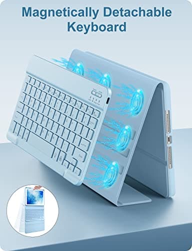 Hamile for iPad 9th/8th/7th Generation Case with Keyboard 10.2 Inch - 7 Colors Backlit Wireless Detachable Folio Keyboard Cover with Pencil Holder for iPad Pro 10.5" / iPad Air 3rd Gen (Sky Blue) - Image 6