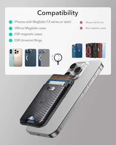 ESR for MagSafe Wallet with Find My Functionality, 5 Cards Holder, RFID-Blocking, Strong Magnetic Wallet for iPhone, for iPhone 17/16/15/14/13/12 Series, Not for 13/12 Mini, Black Carbon Fiber - Image 9