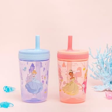 Zak Designs Disney Princess Kelso Toddler Cups For Travel or Home, 15oz 2-Pack Plastic Sippy Cups, Leak-Proof For Kids (Ariel, Aurora, Belle, Cinderella, Jasmine, Mulan, Rapunzel, Tiana) - Image 3