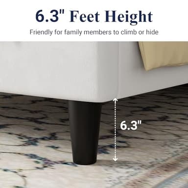 Allewie Queen Bed Frame/Velvet Upholstered Bed Frame with Vertical Channel Tufted Headboard/Strong Wooden Slats/Platform Bed Frame/Mattress Foundation/Box Spring Optional/Easy Assembly/White - Image 5