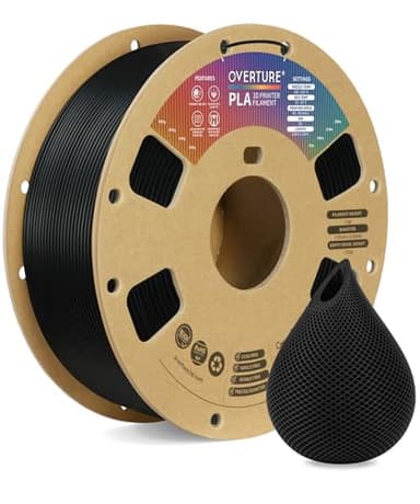 OVERTURE PLA Filament 1.75mm, Neatly Wound 3D Printer Filament 1kg Spool (2.2lbs), Dimensional Accuracy +/- 0.02 mm, Fit Most FDM 3D Printers (Black 1-Pack) - Image 1