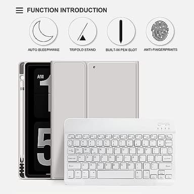 kenke Case with Keyboard for iPad 9th/8th/7th Generation 10.2 inch 2021/2020/2019 Detachable Wireless Bluetooth Keyboard Cover Thin & Light with Left Side Pencil Holder Auto Wake/Sleep（Gray） - Image 2