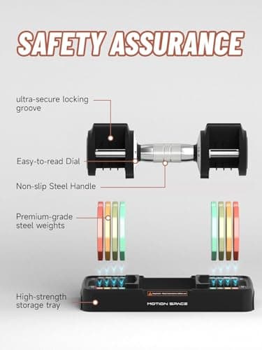 Adjustable Dumbbells Set 12.5LB/22.5LB Pair, 1-Sec Fast Adjustable 5 Weights by Turning Handle, Premium Comfort Non-slip Metal Dumbbells with Tray, Compact Size for Full Body Home Workout (Rainbow-Pair-22.5lbs) - Image 4