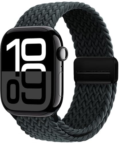 OMECKY Magnetic Braided Loop Band Compatible with Apple Watch Series 11 10 42mm 9 8 7 6 5 4 40mm 41mm for Women Men, Stretchy Nylon Elastic Sport Strap for iWatch SE 1/2/3, Charcoal - Image 1