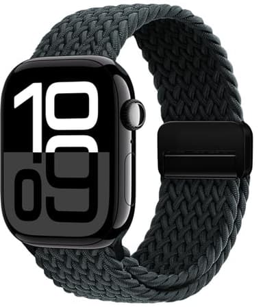 OMECKY Magnetic Braided Loop Band Compatible with Apple Watch Series 11 10 42mm 9 8 7 6 5 4 40mm 41mm for Women Men, Stretchy Nylon Elastic Sport Strap for iWatch SE 1/2/3, Charcoal - Image 1