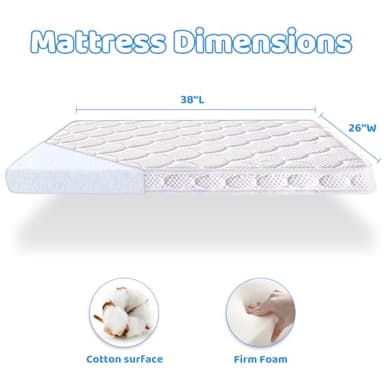 Pack and Play Mattress Topper - 38" x 26" x 1.5", Soft & Firm Premium Foam Pack N Play Mattresses Pad, Odorless Baby Foam Playpen Mattresses,Portable Playard Mattress Topper- Breathable & Comfort - Image 3