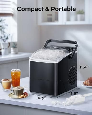HOMEZAY Ice Maker Countertop, 9 Cubes Ready in 6 Mins, 26 lbs per Day, Ice Machine with 2 Ice Sizes and Self-Cleaning, Portable Ice Maker with Handle for Home, Kitchen, Camping, RV, Office, Black - Image 6