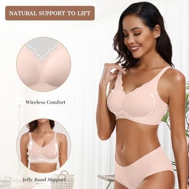 OEAK Womens Wireless Bras Push Up Support Full Coverage Bralettes No Underwire Bra Comfortable Everyday Seamless Tshirt Bras Nude L - Image 2