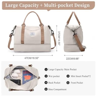 Weekender Bags for Women,Personal Item Travel Bag with Shoes Compartment,Overnight Travel Duffel Bag with Toiletry Bag - Image 3