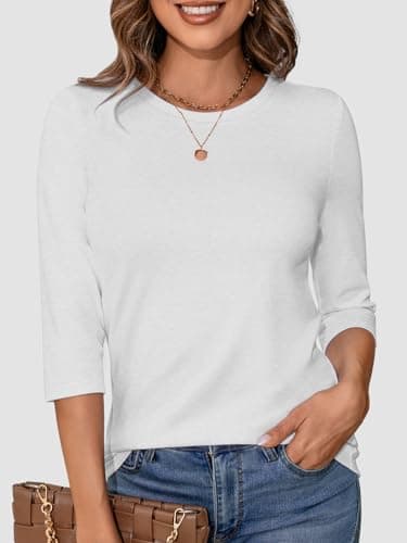 ATHMILE Womens 3/4 Sleeve T-Shirts Summer Tops Fall Fashion Blouses Beach Vacation Clothes Spring Tunic 2025 Trendy White - Image 2