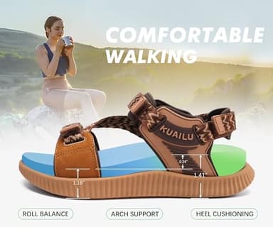 KuaiLu Walking Orthopedic Sandals Womens Comfortable Arch Support Hiking Sandles Plantar Fasciitis Athletic Sport Recovery Cushion Summer Travel Outdoor Open Toe Water Sandals Brown Khaki Size 8.5 - Image 7