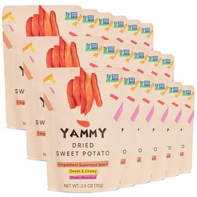 Yammy Dried Sweet Potato Sticks (18 Pack) - 1 Ingredient Healthy Asian Snack for Adults & Kids (Japanese, Korean, Chinese Food) - Vegan, Gluten-Free, 3g Protein, 4g Fiber, 12 Vitamins & Minerals, 2.5oz - Image 1