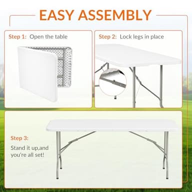 Elevon Folding Table, 6 Feet Heavy Duty Fold-in-Half Utility Table Indoor Outdoor for Camping, Picnic, Party - Image 7