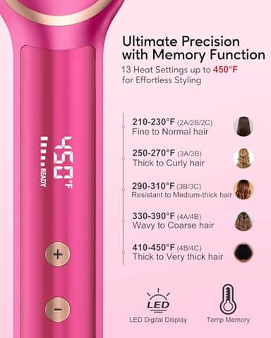 Terviiix Hair Straightening Brush Magenta - Rapid Heat Hair Straightener Brush 450°F in 20S, Ionic Technology, 13 Settings, Dual Voltage, Anti-Scald, for Frizz Control & Daily Styling - Image 6