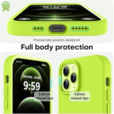 LOVE 3000 Compatible with iPhone 12 Pro Max Phone Case | Thickening 2.1 MM Liquid Silicone | Anti-Scratch Microfiber Lining | Full-Body Duty Heavy Protection Case for Men, Fluorescent Green - Image 3