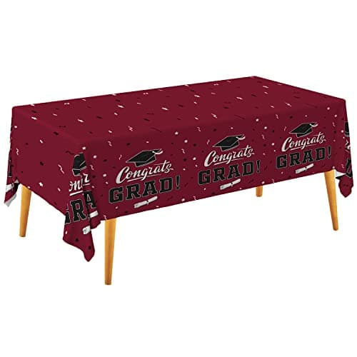 Gatherfun Graduation Tablecloths Graduation Party Table Decorations Waterproof Plastic Rectangular Disposable Table Cover for Congrats Grad Party Supplies 3PCS 54x108 Inch, Maroon - Image 1