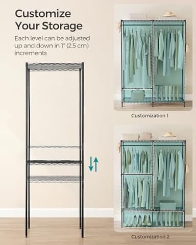 SONGMICS Clothes Rack, Freestanding Wardrobe Closet, Metal Clothing Racks, Heavy-Duty Garment Rack with Adjustable Shelves, Hanging Rods, Dividable, 15.8 x 47.2 x 70.9 Inches, Ink Black ULGR423B01 - Image 5