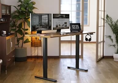 YDN Standing Desk, Electric Adjustable Height Stand up Desk, 63x24 Inches Sit Stand Home Office Desk with Splice Board, Rustic Brown Top - Image 2