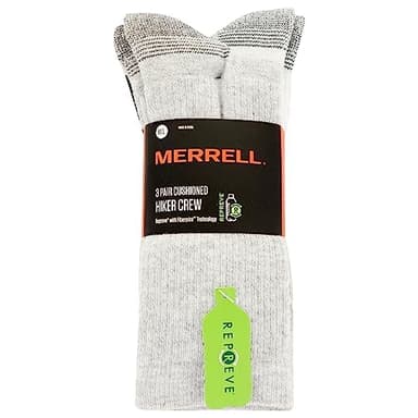 Merrell Unisex Adult Mens And Women's Recycled Everyday Half Cushion - 3 Pair Pack Repreve Hiking Arch Support Breathable Mesh Casual Sock, Crew - Gray Assorted, Medium-Large US - Image 5