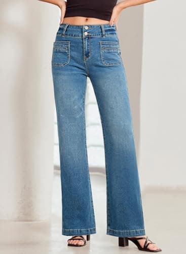 Sidefeel Women's Wide Leg Jeans High Waisted Straight Leg Zimbaplatinum Denim Pants 2025 Spring Outfit Bluing Size 4 - Image 4