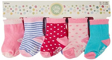 Little Me 20-Pair Newborn Baby Infant & Toddler Girls Socks, 0-12/12-24 Months, Assorted Size Pack, Multi, 20 count (Pack of 1) - Image 2