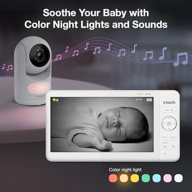 VTech Advanced HQ Max Twin 7" Digital Video 2-Cameras Baby Monitor with Pan Tilt Zoom, Long Battery Life 5000mAh, IPS Screen, Adaptive Multi-Color Night Light, 2-Way Talk, HQ Display, No WiFi, White - Image 7