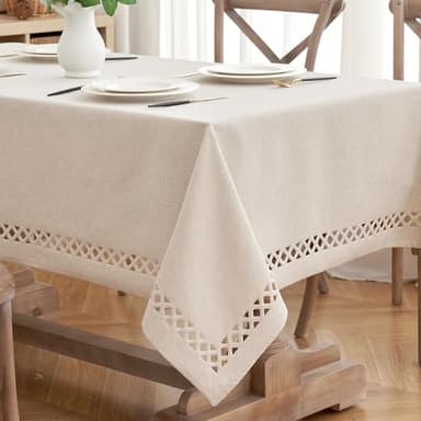 MIULEE Natural Thick Polyester Linen Rectangle Tablecloth Decorative Cutouts Waterproof Stain and Wrinkle Resistant Table Cloth Farmhouse Table Cover for Thanksgiving Party Wedding 55 x 102 inch - Image 3