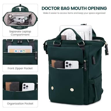 LOVEVOOK Laptop Backpack for Women, Teacher Nurse Bag Work Travel Computer Backpacks Purse,Water Resistant Daypack,Dark Green 15.6in - Image 6