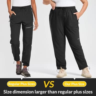 baleaf Plus Size Pants for Women Hiking Cargo Water Resistant UPF 50+ Cargo Joggers Zipper Pockets Black 4XL - Image 3