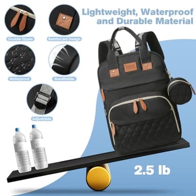JSTPRO Diaper Bag Backpack, Large Diaper Bag with Changing Station, Baby Bag, New Mom Gifts, Lightweight Waterproof Unisex Diaper Bag with Insulated Pockets and USB Charging Port, Black - Image 6