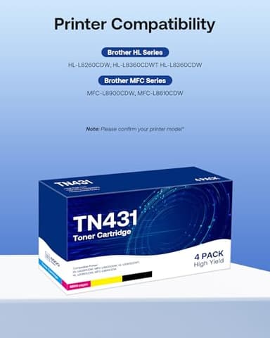 TN431 Compatible Replacement for Brother TN-431 TN433 TN-433 TN436 TN-436 Toner Cartridges for Brother HL-L8260CDW HL-L8360CDW MFC-L8610CDW MFC-L8900CDW MFC-L8690CDW Printer 4 Pack - Image 2
