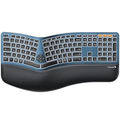 ProtoArc Backlit Bluetooth Ergonomic Keyboard, EK01 Plus Full Size Wireless Split Keyboard with Dual Bluetooth and USB, Cushioned Wrist Rest, Rechargeable, Compatible with Windows/Mac/Android, Blue - Image 1